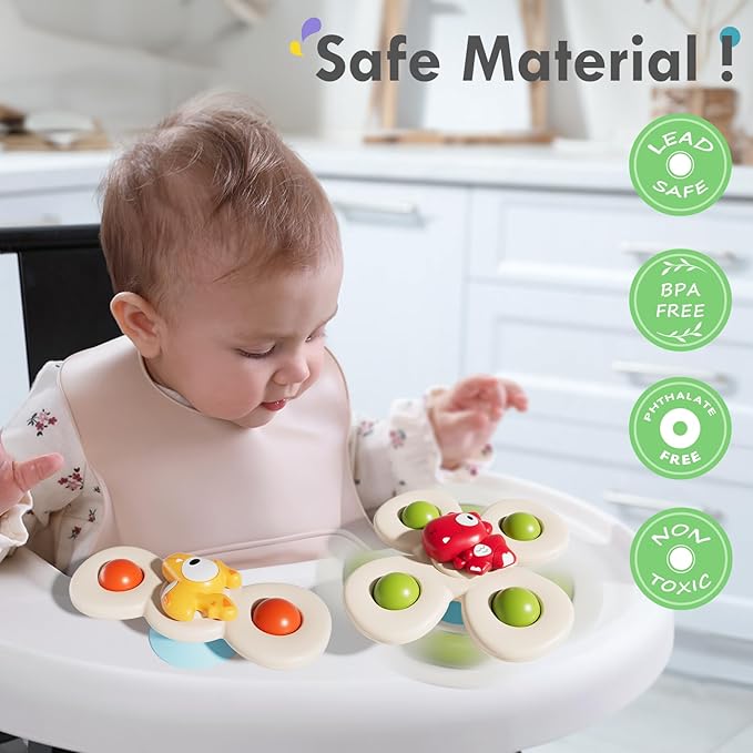 ALASOU 3PCS Suction Cup Spinner Toys for 1 Year Old Boy Girl|Spinning Top Infant Sensory Toys for Toddlers|1 2 Year Old Boy Christmas Birthday Gift|Baby Bath Toy Stocking Stuffers for Kids Ages 1-3