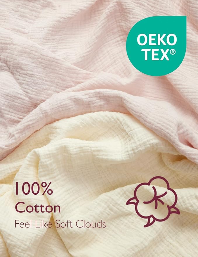 Momcozy Muslin Mini Crib Sheets Fitted - 38''x26'' Pack and Play Sheets for Pack N Play Mattress, 2 Pack Soft & Breathable Natural Cotton Non Slip Bed Cover for Boys, Girls, Beige Blush