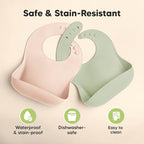 KeaBabies 2-Pack Silicone Baby Bibs for Eating - Sturdy Food-Grade Silicone Bibs for Babies Girl, Boy, Large Food Catcher, Clean & Put On Easily, Waterproof Toddler Feeding Essentials (Macaron)
