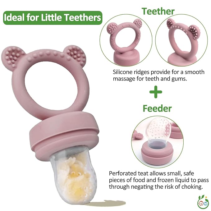 Silicone Baby Fruit Food Feeder & Mini Freezer Nibble Tray, Breastmilk Popsicle Molds for Baby Teething Relief, BPA Free Silicone Teething Toys Feeder for Safe Infant Self Feeding, Extra Food Pouches