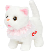 Easfan 7" Walking Plush Kitty Toy Stuffed Animal Electric Interactive with Dress Talking Musical Cute Plush Toy White Cat Tail Wagging Christmas Birthday Gifts for Kids Toddlers