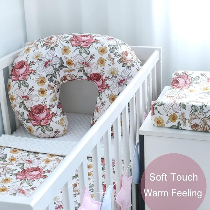 iEvolve Minky Nursing Pillow Cover Breast Feeding Pillow Cover Slipcover U Shape for Baby Boy Girl,Cover Only(Flora)