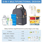 Breastmilk Cooler Bag with Ice Pack Fits 6 Baby Bottles up to 9 Ounce, Breastmilk Pump Cooler Bag with Shoulder Strap for Nursing Mom Daycare, Work, Travel- Grey