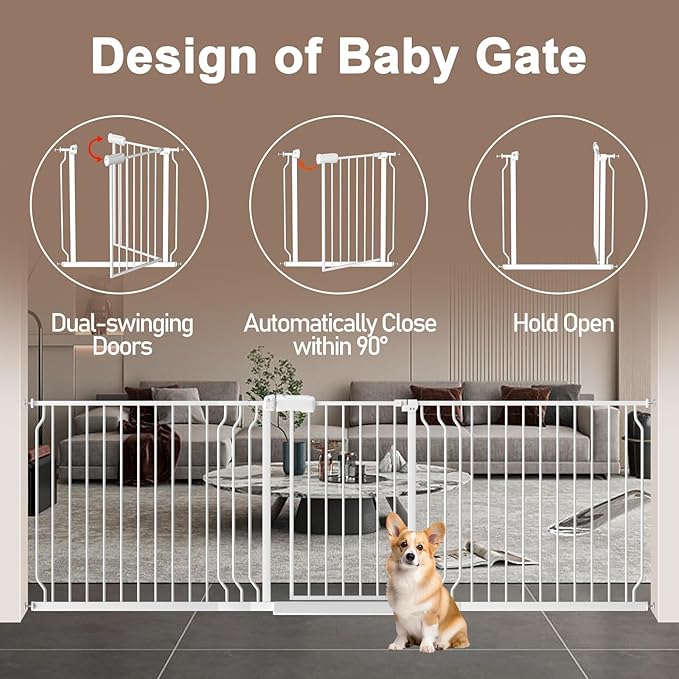 WAOWAO 71.65-85.03" Baby Gate Extra Wide Pressure Mounted Walk Through Swing Auto Close Safety Metal White Toddler Kids Child Dog Pet Puppy for Stairs,Doorways,Kitchen