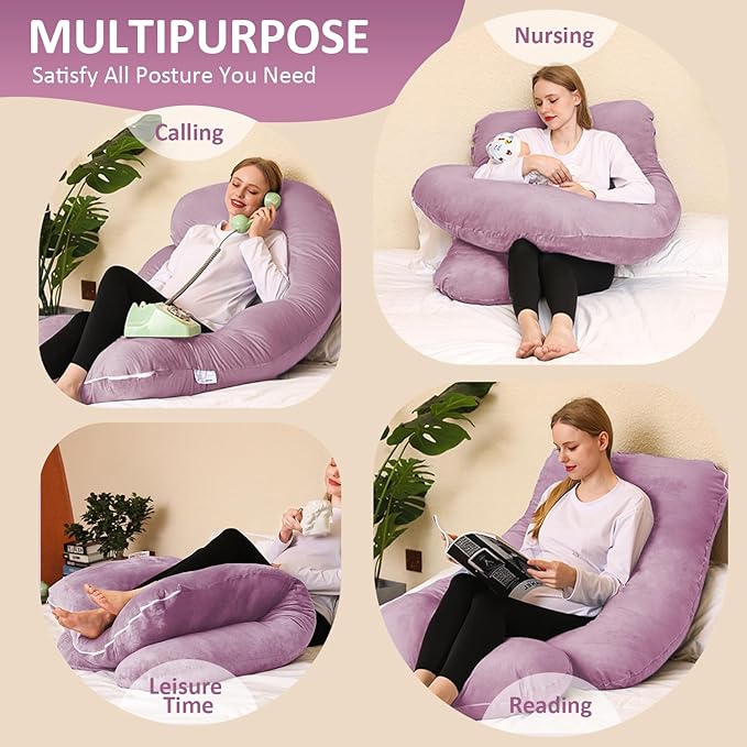 Chilling Home Pregnancy Pillows for Sleeping-U Shaped Full Body Pillow Maternity Pillow 58 inch-Pregnant Women Must Have with Removable Cover, Pink