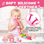 Baby Toys 0-6-12 Months,Infant Musical Stuffed Animals Activity Toys with Muti-Sensory Crinkle,Rattles,Baby Girl Toys Gifts for Newborn Tummy Time,Caterpillar,Pink