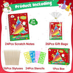 ZMLM Rainbow Scratch Party Favors Kids: Birthday Gifts Toy Bulk Scratch Art Notebook 24 Pack Birthday Goodie Bags Stuffers Girls Boys Art Craft Pad Classroom Prizes School Teacher Supplies (Christmas)