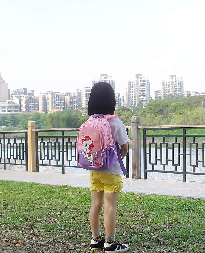 12 Inch Kids Small Toddler Preschool Travel Backpack Cute Cartoon Daypack (Unicorn Pink and Purple)