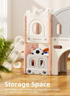 8 in 1 Toddler Slide, Kids Climber Slide with Storage Space and Non-Slip Steps, Indoor Outdoor Playset with Basketball Hoop and Telescope, Slide for Toddlers Age 1-3, Pink White