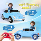 12V Kids Electric Car, Power Wheels with Remote Control, Ride on Car Toys with LED Light, 3 Speeds, Music, Blue