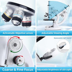 Microscope for Adults Kids, 40X-2000X Microscope Kit with Adjustable Brightness LED, Slides, Biological Compound Microscopes for School Lab Home Education, Gifts for Children Students