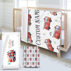 Personalized Baby Crib Bedding Set – Fire Truck Theme Nursery Bedding Sets 3 Piece with Custom Name Blanket, Fitted Crib Sheet & Changing Pad Cover – Ideal Newborn Gift for Boys