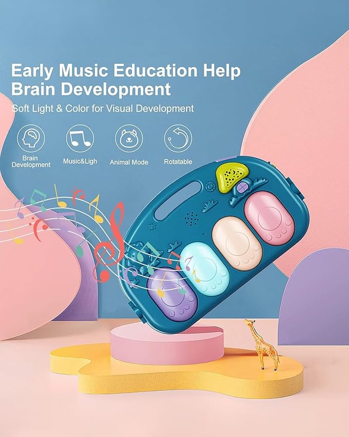 dearlomum Baby Play Mat Baby Gym,Funny Play Piano Tummy Time Baby Activity Mat with 5 Infant Sensory Baby Toys, Music and Lights Boy & Girl Gifts for Newborn Baby 0 to 3 6 9 12 Months（New Blue）