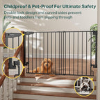 Cumbor 31.6-48" No Bottom Bar Baby Gate for Stairs, 2-in-1 Auto Close Dog Gate Indoor, Hardware Mounted Pet Gate for Doorways with Large Walk Thru Door, Child-Proof Safety Gate for Kids (Black)