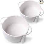 Empty Gift Basket Mini Woven Rope Organizer Baskets for Baby Shower, Vanity, Makeup, Bathroom, Tiny Toys, Desk - Small Decorative Storage Bins - Set of 2, Pre-Shaped, White