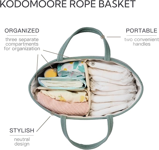 Diaper Caddy Organizer, Empty Gift Basket for Newborn Essentials, Baby Storage Basket, Stylish Gift Bag for Baby Shower, Boys and Girls – Small, Sage Green