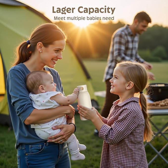 Portable Bottle Warmer for Travel, 17.5 OZ Large Capacity Baby Milk Warmer for Breast Formula and Water with Fast Heating & Faster Charger Baby Bottle Warmer On The Go for Car, Airplane