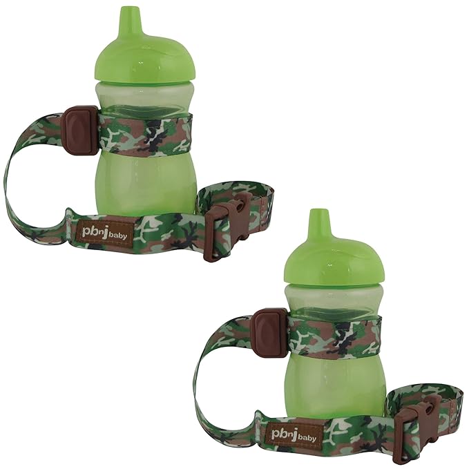 PBnJ Baby SippyPal Sippy Cup Holder Strap Leash Tether (Green Camo 2-Pack)