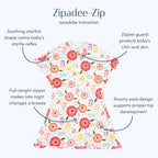 SleepingBaby Zipadee-Zip Transition Swaddle - Cozy Baby Swaddle Blanket with Zipper Convenience - Roomy Wearable Blanket for Easy Diaper Changes - Pretty Poppy, X-Small (3-6 Month)