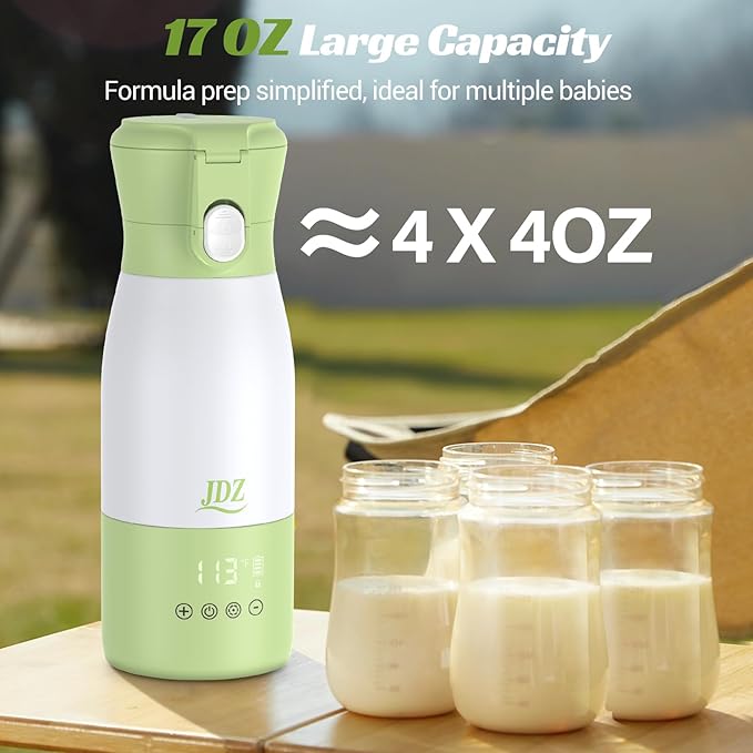 JDZ Portable Bottle Warmer, 17oz Capacity Baby Bottle Warmer with Timer & Temperature Control, 16000mAh Battery Fast Heating Milk Warmer for Breast Milk Water and Formula