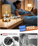 Touch Table Lamp for Nightstand - Small Bedside Lamps for Night Stands Bedroom Living Room, Dimmable Rechargeable Desk Lamp Battery Operated with Amber Glass Shade, Bulb Included