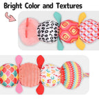 Infant Baby Musical Stuffed Animal Activity Soft Toys with Multi-Sensory Crinkle, Rattle and Textures for 0-3-6-12 Months Developmental Toys, Caterpillar, Pink