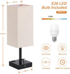 Fully Dimmable Nightstand Lamps Set of 2 - Table Bedside Lamp with USB C+A Charging Ports & 2 AC Outlets, Square Lamp Sets Linen Fabric Shade for Bedroom Living Room(Bulb Included)