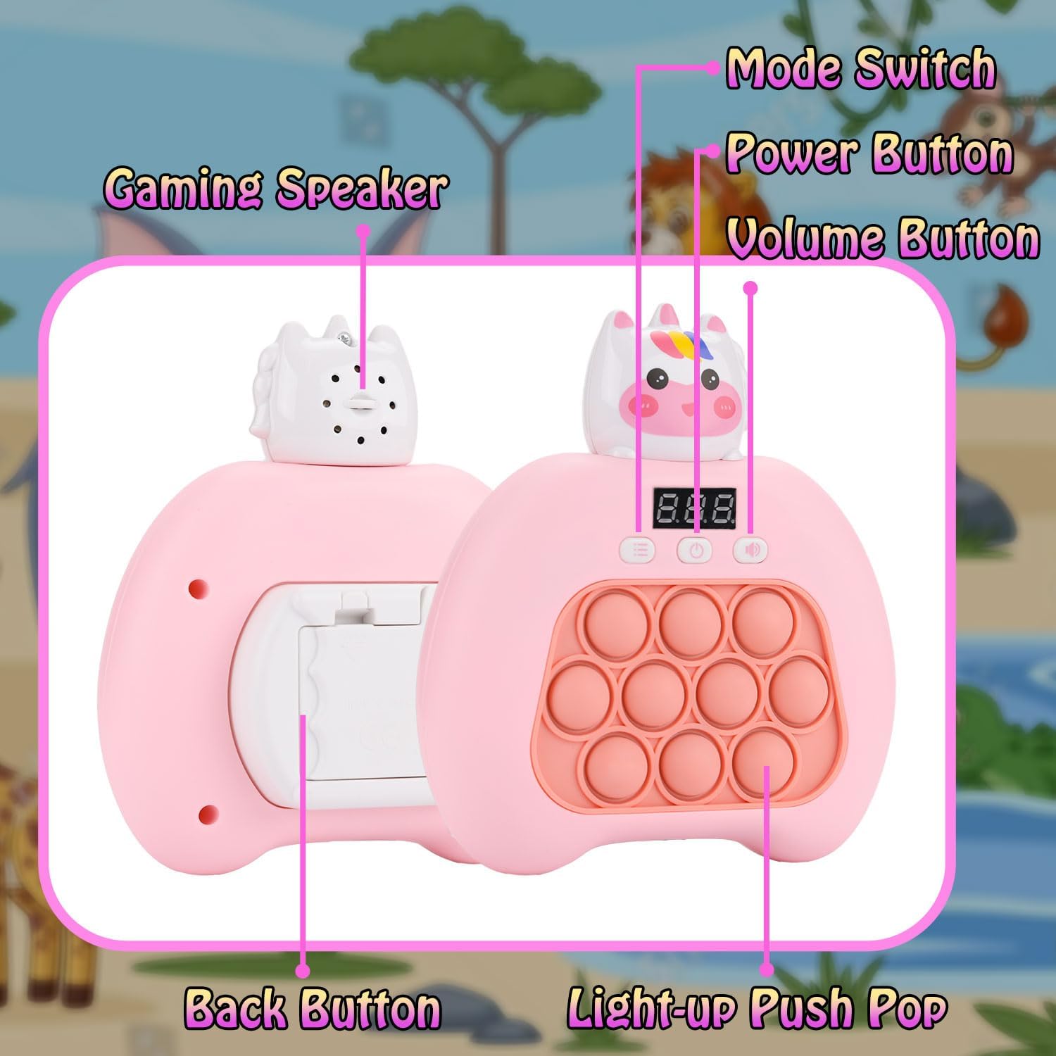 Quick Push Console Game, Pop Game Light up Fidget Toy, Handheld Puzzle Game Fast Push Bubble Game with Game Clearance Screen for Kids Teens Adults (Cute Unicorn)