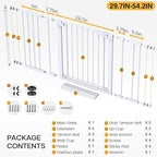 Cumbor 29.7-54.2" Wide Baby Gate for Stairs, Mom's Choice Awards Winner-Self Closing Dog Gate Indoor for Doorways, No Drilling Pressure Mounted Pet Gates for Kids, Easy Walk Through Safety Gate, White