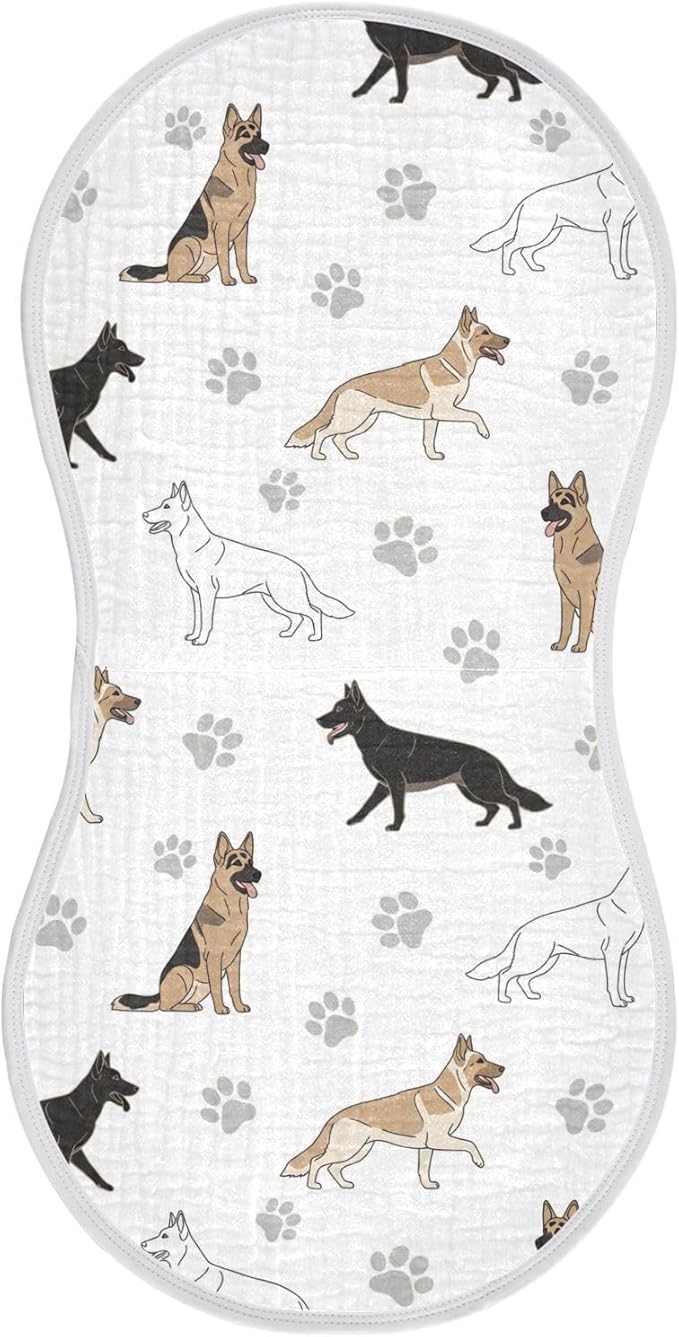 1 Pack Muslin Burp Cloths German Dogs Paw White Cotton Baby Burp Cloths Extra Absorbent and Soft Burping Cloth for Baby Boys Girls 22x11 Inch