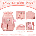 Kids Backpack for Girls School Bags for Middle School Students Book Bag for Elementary Primary Kawaii Ita Backpack, Pink and Beige