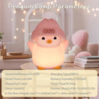 Penguin Night Light, Cute Pink Penguin Lamp with Knit Hat, Soft Silicone Nursery Nightlight for Baby, Rechargeable/Dimmable/Timer,LED Squishy Novelty Animal Bedside Lamp,Funny Gifts for Kids