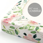 GRSSDER Stretchy Ultra Soft Jersey Knit Fitted Pack n Play Sheets Set 2 Pack, Portable/Mini Crib Sheets, Snug and Safe Playards Sheet for Baby, Pink Rose Stylish Print