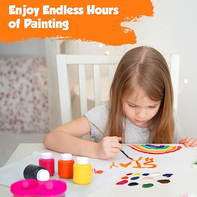 EXTRIC Washable Paint for Kids 12 Color, Non-Toxic Tempera Kid Paint 2 oz Bottles, Vibrant Pigments, Easy-Clean Toddler Paints, Kids Painting Set Arts and Crafts Supplies
