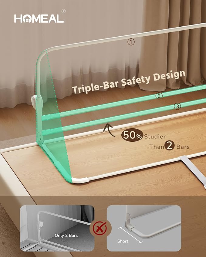 HOMEAL 32"x24" Bed Rail for Toddlers - Foldable Bed Side Rail with U-Shape Base, Baby Bed Rail Guard for Twin, Full, Queen, King Mattress, Beige, 1 Pack