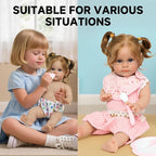 SCOM Reborn Baby Doll Accessories - 10 Pcs Feeding Set, Magic Disappearing Bottle with Milk & Juice, Pretend Play Toy with Alive Diaper & Magnetic Pacifier & Bib & Tableware, for Toddler Kid Gift Pink