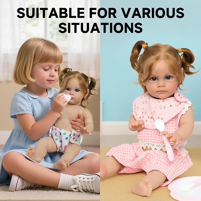 SCOM Reborn Baby Doll Accessories - 10 Pcs Feeding Set, Magic Disappearing Bottle with Milk & Juice, Pretend Play Toy with Alive Diaper & Magnetic Pacifier & Bib & Tableware, for Toddler Kid Gift Pink