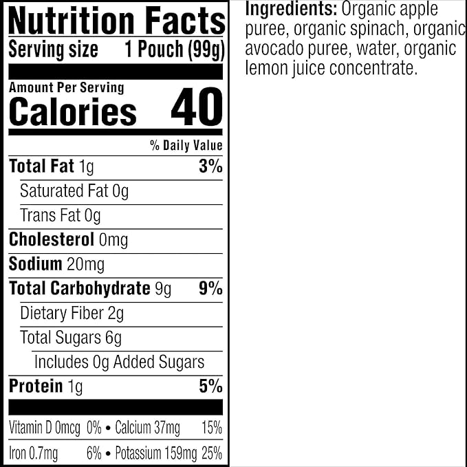 Plum Organics Stage 2 Organic Baby Food - Apple, Spinach, and Avocado - 3.5 oz Pouch (Pack of 12) - Organic Fruit and Vegetable Baby Food Pouch