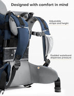 besrey Baby Backpack Carrier, Toddler Hiking Backpack with Safety 3-Height Seat, Adjustable Straps&Waist Belt, Foldable Frame Lightweight Large Capacity Child Carrier for Hiking (Blue/Grey)