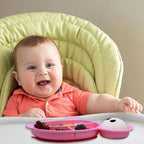 Silicone Suction Plate spoon fork sets for Toddlers,Divided Plate Dish Placemat Bowl for Baby Kids Infant Self Feeding Training，Fits Most Highchairs, BPA Free Microwave Dishwasher Safe-Pink