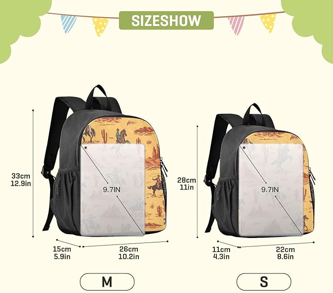 Western Desert Cowboy Toddler Backpack Waterproof Mini Backpack Boys/Girls Cute Small Backpack Kindergarten Pre School Bags 13 Inch