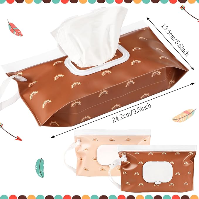FEBSNOW 2 Pack Baby Wipes Dispenser, Portable Refillable Wipe Holder Baby Wipes Container Travel Wipes Case Reusable Boho Wet Wipes Pouch