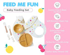 Bamboo Baby Feeding Set for Infants & Toddlers - Baby Essentials, Non-Toxic, Sustainable, Bamboo Suction Plate & Bowl, Bib, Sippy Cup w/Lid & Straw, Daily Use, Travel, Baby Shower Gifts (Vanilla)