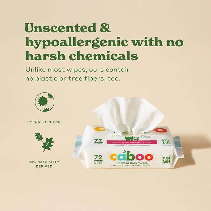 Caboo Baby Wipes, Made with Bamboo Viscose, Certified Made Safe Ingredients, Unscented Baby Wipes Good for Sensitive Skin, 72 Wipes Per Travel Pack, Bulk Total of 864 Wet Wipes