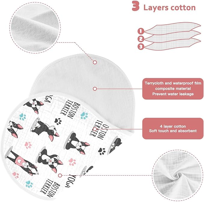 1 Pack Muslin Burp Cloths Dogs Yoga White Cotton Baby Burp Cloths Ultra Absorbent Soft Thick Burping Cloth for Newborn Boys Girls 22x11 Inch
