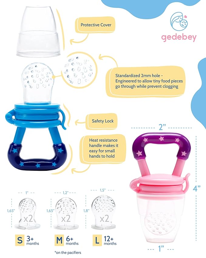Baby Food Feeder/Fruit Feeder Pacifier Nibbler (2 Pack) - Infant Teething Toys | Silicone Feeder Baby | Mesh teethers for Babies | Baby Feeding Essentials | Frozen Breastmilk Teether (Blue&Pink)