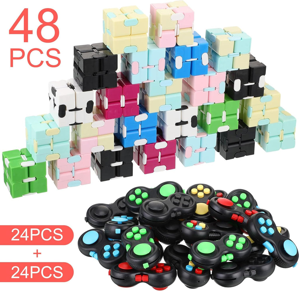 Junkin Bulk Fidget Pad Controller and Cube Toys Party Favors Mini Blocks Game Controller for Anxiety and Stress Relief Birthday Return Gifts Stocking Stuffers for Boy and Girl(72 Pcs)