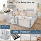 Baby Playpen,Large Play Pen for Babies and Toddlers with Door 79x71 Inch, Adjustable Playpen Non-Slip Suction Cups Base Safe and Sturdy, Indoor Outdoor Playard,Black