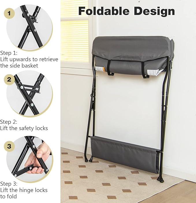 INFANS Baby Changing Table, Folding Diaper Station Portable Nursery Organizer with Safety Belt and Large Storage Racks for Newborn Baby and Infant (Grey)