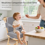 Toddler Booster Seat for Kitchen Chair, 2-in-1 Dining Table Booster Seat with Backrest & Adjustable Straps – Easy-Clean, PU Portable Toddler Eating Travel Increasing Cushion-Light Grey